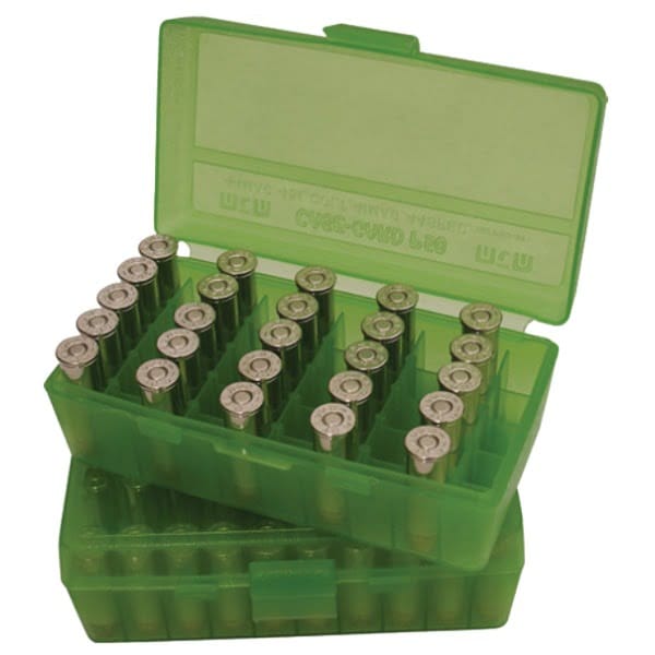 Pistol Flip-Top 50rd 9mm/380ACP/Clear-Green (MTM CaseGuard)