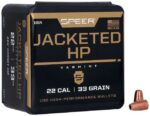 en bild på en ask med Speer TNT Jacketed HP Bullets 22 Cal (.224) 33gr kulor